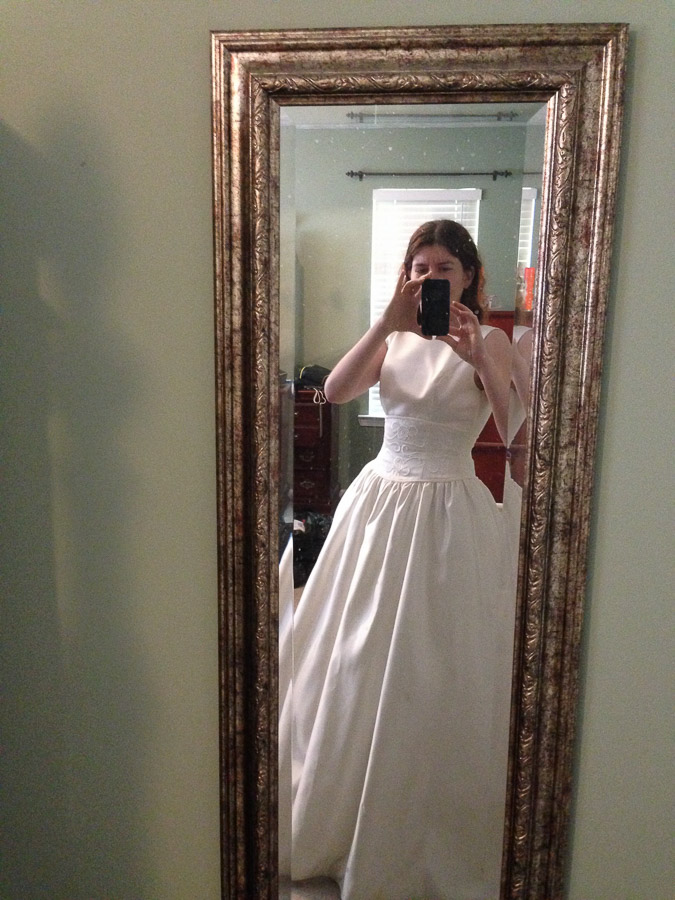 Theresa, still fits the dress, 15 years later.