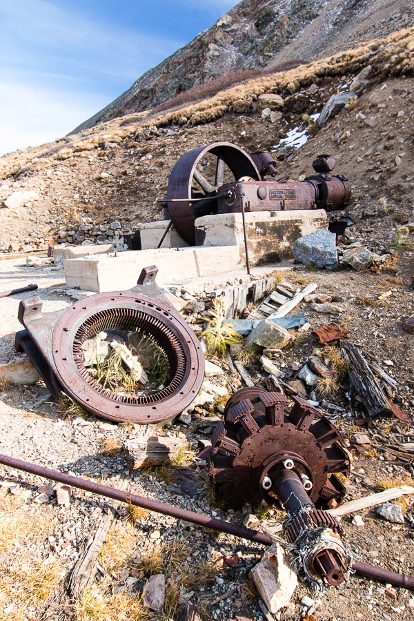 Abandoned mine equipment on Mosquito Pass